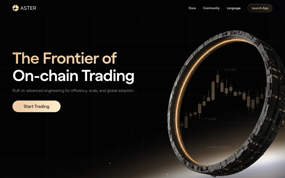 Trang chủ Asterdex.com với khẩu hiệu The Frontier of On-chain Trading và nút Launch App